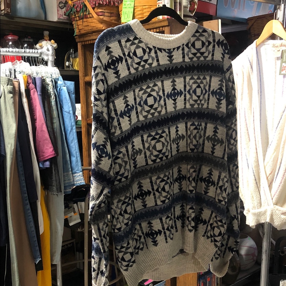 St. John's Bay Blue and Cream Patterned Sweater